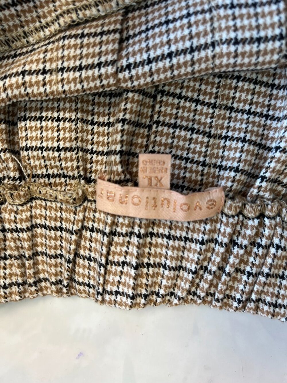 Evolutionary Plaid Pull On Mini Skirt Taupe Brown Houndstooth XL NWT Stretch - Picture 7 of 7